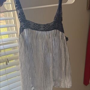 aerie Navy Crochet-Trim Striped Tank Top
